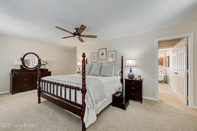 1014 Old Mill Stream Ln, Shepherdsville, KY 40165 - bedroom featuring light carpet, baseboards, and a ceiling fan