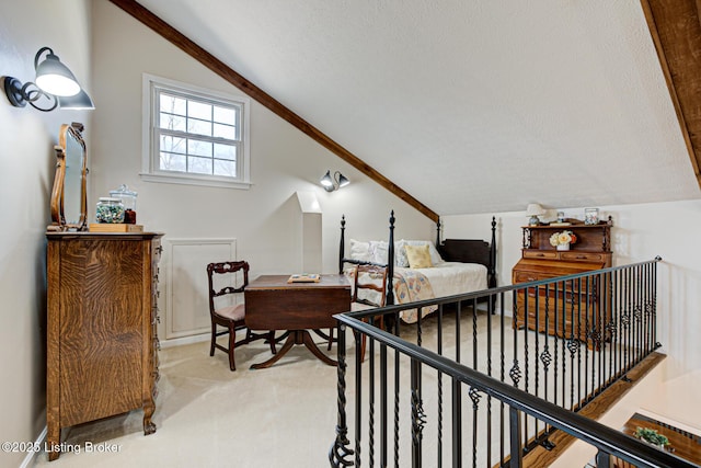 1014 Old Mill Stream Ln, Shepherdsville, KY 40165 - stairway featuring lofted ceiling, carpet, and a textured ceiling