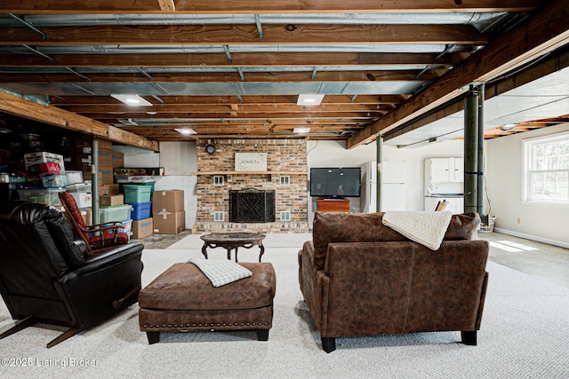 1014 Old Mill Stream Ln, Shepherdsville, KY 40165 - carpeted living room featuring a fireplace and baseboards