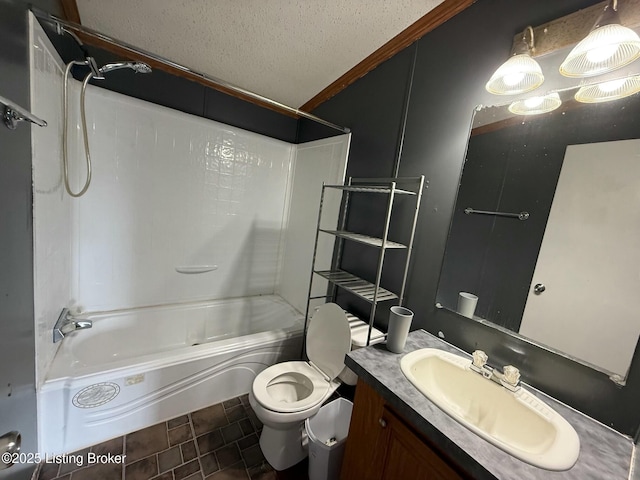 42 Foggy Bottom Ln, Garfield, KY 40140 - bathroom with a textured ceiling, toilet, vanity, shower / bath combination, and tile patterned flooring