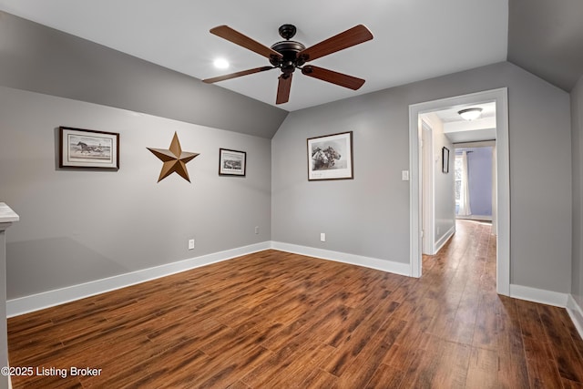 4613 S 2nd St, Louisville, KY 40214 - empty room featuring baseboards, lofted ceiling, ceiling fan, and wood finished floors