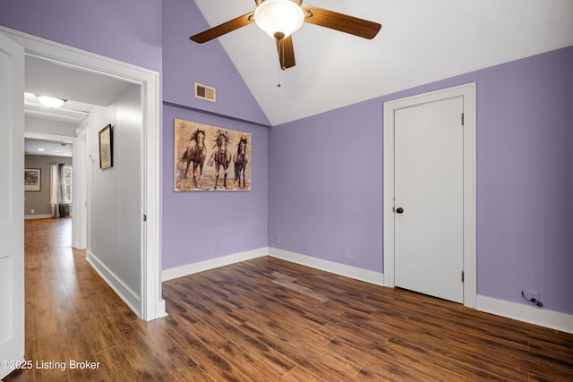 4613 S 2nd St, Louisville, KY 40214 - unfurnished room featuring baseboards, visible vents, wood finished floors, and ceiling fan