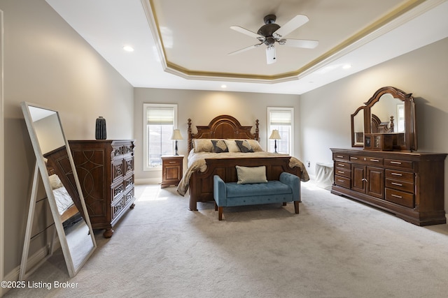 12206 Bridgeway Ct, Sellersburg, IN 47172 - bedroom with a tray ceiling, multiple windows, and light carpet