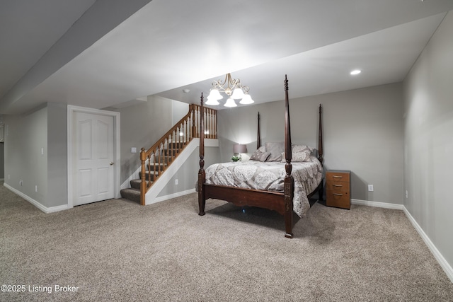 12206 Bridgeway Ct, Sellersburg, IN 47172 - bedroom with baseboards, a notable chandelier, and carpet