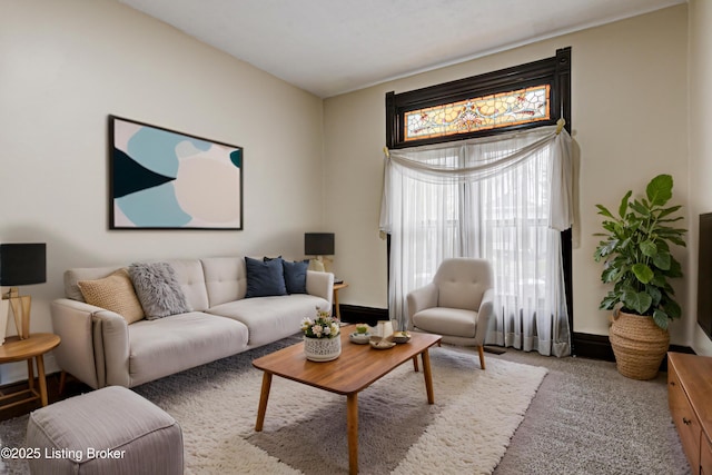 living room featuring carpet
