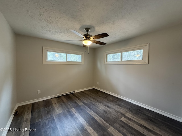 386 Pine Ridge Dr, Brandenburg, KY 40108 - empty room featuring a ceiling fan, dark wood-type flooring, baseboards, and a textured ceiling
