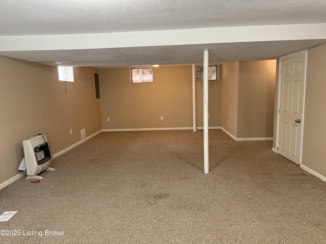 386 Pine Ridge Dr, Brandenburg, KY 40108 - basement featuring baseboards, heating unit, and carpet