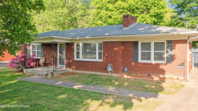 6515 Upper Hunters Trce, Louisville, KY 40216 - ranch-style house featuring brick siding, a front lawn, and a chimney