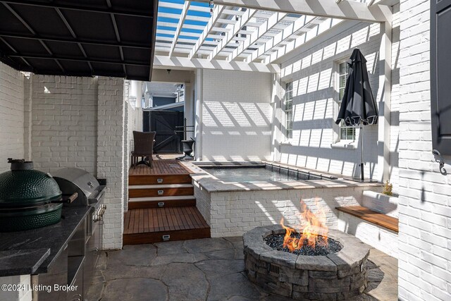 10900 Meeting St, Prospect, KY 40059 - view of patio featuring a fire pit, a pergola, and a deck