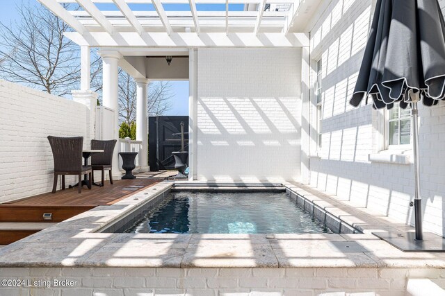 10900 Meeting St, Prospect, KY 40059 - view of swimming pool featuring fence, a wooden deck, and a pergola