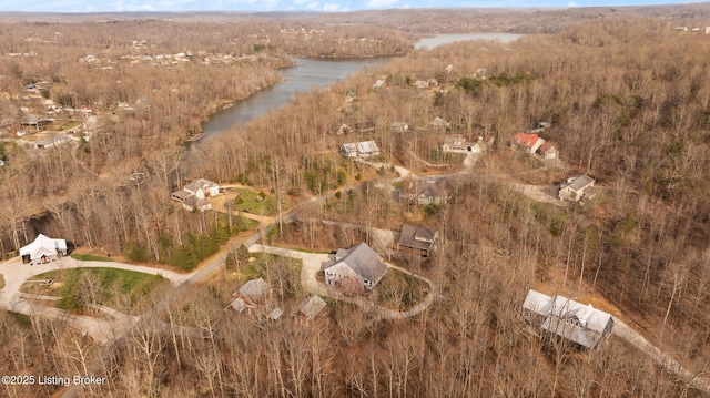 105 Moutardier Woods Way, Leitchfield, KY 42754 - birds eye view of property with a water view and a view of trees