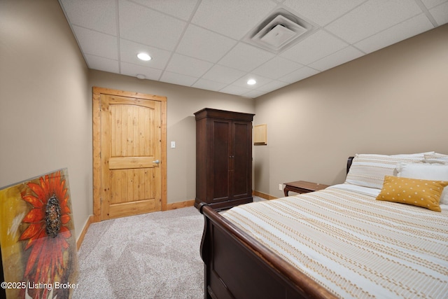 105 Moutardier Woods Way, Leitchfield, KY 42754 - bedroom featuring baseboards, carpet flooring, visible vents, and a drop ceiling