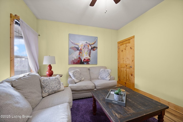 105 Moutardier Woods Way, Leitchfield, KY 42754 - living room featuring baseboards, ceiling fan, and wood finished floors