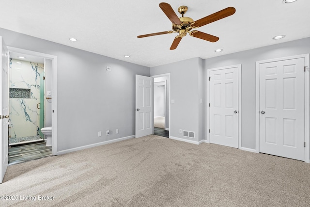 4904 Ruby Way, Shepherdsville, KY 40165 - unfurnished bedroom featuring carpet floors, baseboards, multiple closets, recessed lighting, and ensuite bathroom