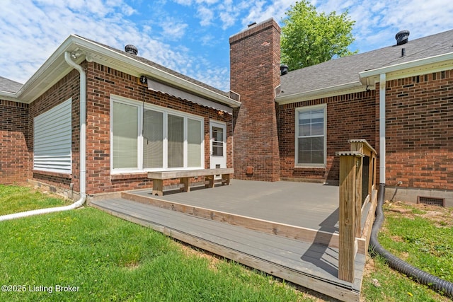 4904 Ruby Way, Shepherdsville, KY 40165 - rear view of property with a deck, a chimney, brick siding, and roof with shingles