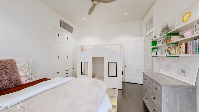 1031 S 4th St, Louisville, KY 40203 - bedroom with dark wood-style flooring and ceiling fan