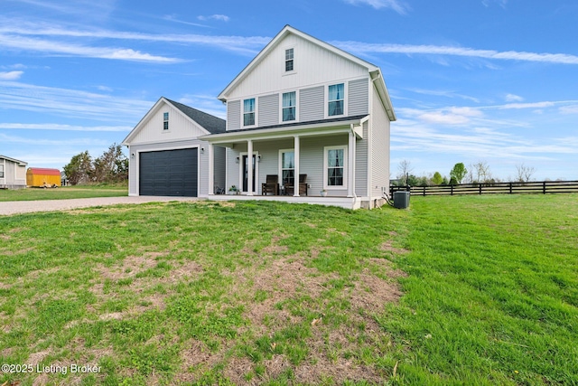 3965 Broadford Rd, Clarkson, KY 42726 - view of front of house with fence, driveway, central AC unit, a front yard, and a porch
