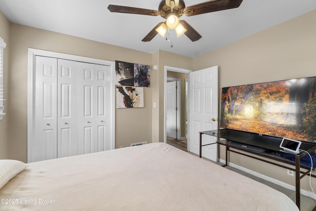 2410 Mammoth Way, Louisville, KY 40299 - bedroom with visible vents, a closet, baseboards, and ceiling fan