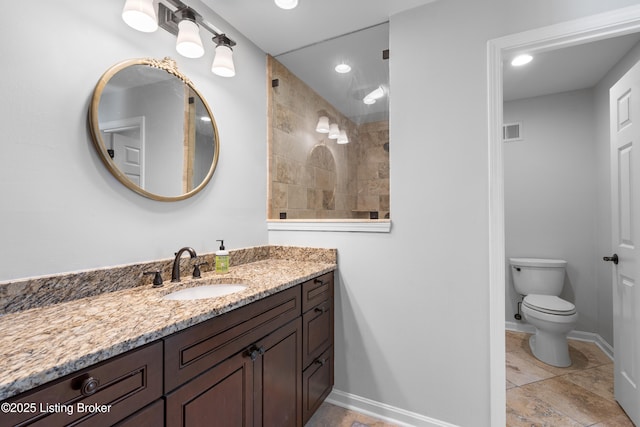 full bath with visible vents, baseboards, recessed lighting, and vanity