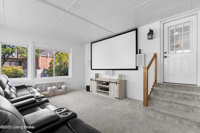 home theater with carpet flooring