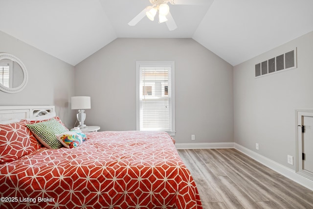 9502 Gerardia Ln, Prospect, KY 40059 - bedroom featuring wood finished floors, lofted ceiling, ceiling fan, and baseboards