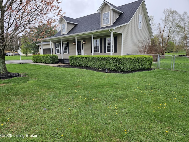30 Chase Ct, Ekron, KY 40117 - cape cod house with covered porch, a gate, a shingled roof, and concrete driveway