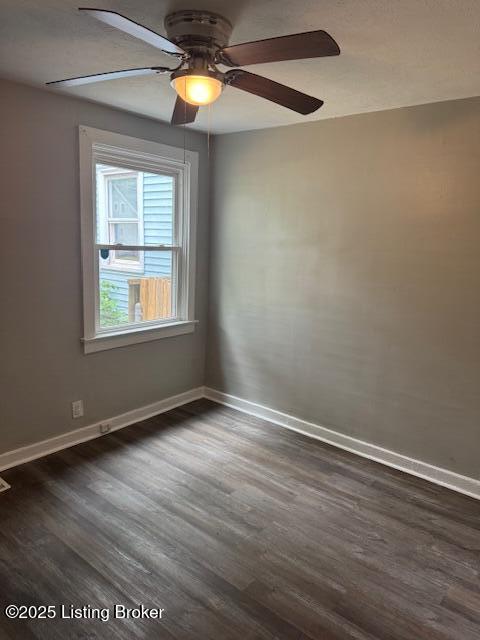 715 W Evelyn Ave, Louisville, KY 40215 - spare room with dark wood-type flooring, baseboards, and ceiling fan
