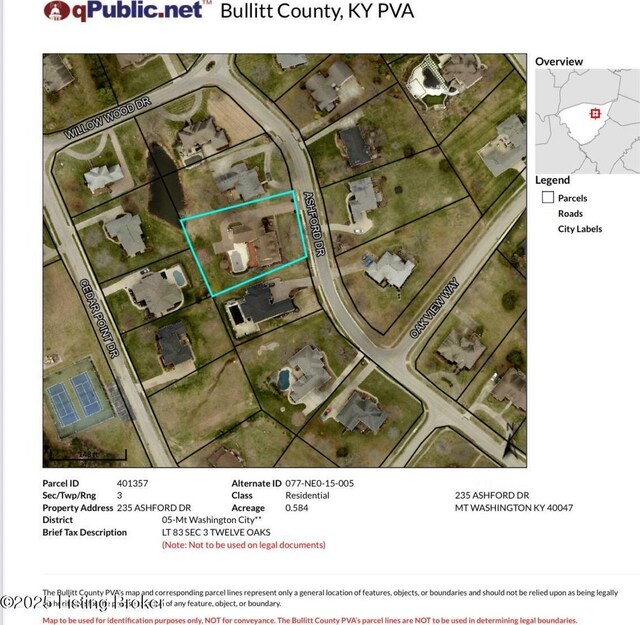 235 Ashford Dr, Mt Washington, KY 40047 - map of property location featuring property parcel outlined