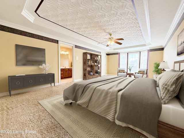 235 Ashford Dr, Mt Washington, KY 40047 - bedroom featuring a raised ceiling, crown molding, baseboards, ensuite bathroom, and a ceiling fan
