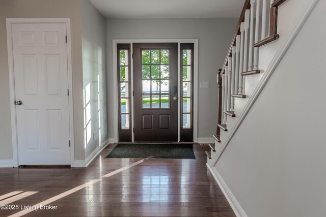 1110 Clark Station Rd, Fisherville, KY 40023 - foyer with dark wood-style flooring, baseboards, and stairway
