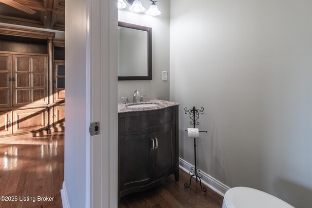 1110 Clark Station Rd, Fisherville, KY 40023 - bathroom with toilet, baseboards, vanity, and wood finished floors
