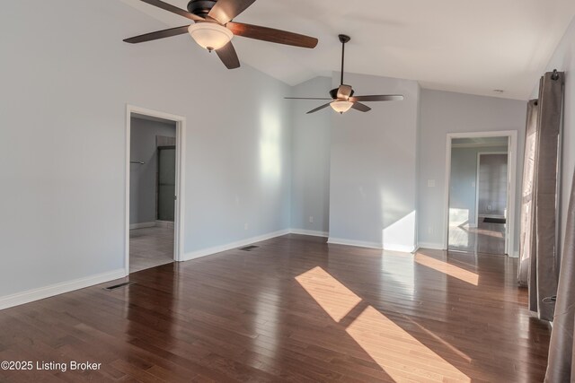 1110 Clark Station Rd, Fisherville, KY 40023 - unfurnished room with lofted ceiling, visible vents, wood finished floors, and ceiling fan