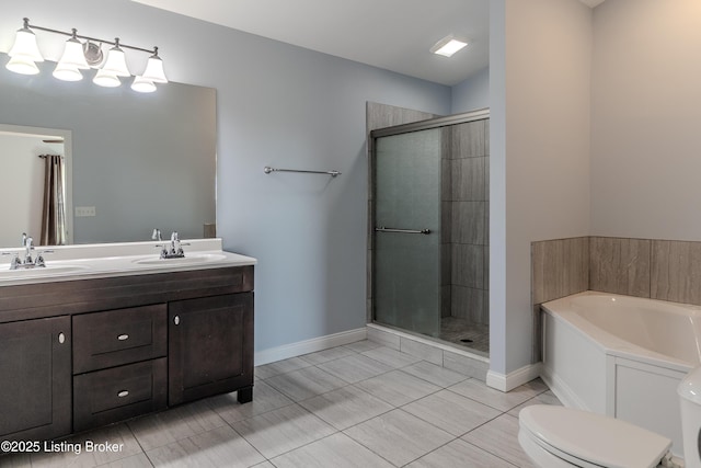 1110 Clark Station Rd, Fisherville, KY 40023 - bathroom with a sink, baseboards, a stall shower, and a bath