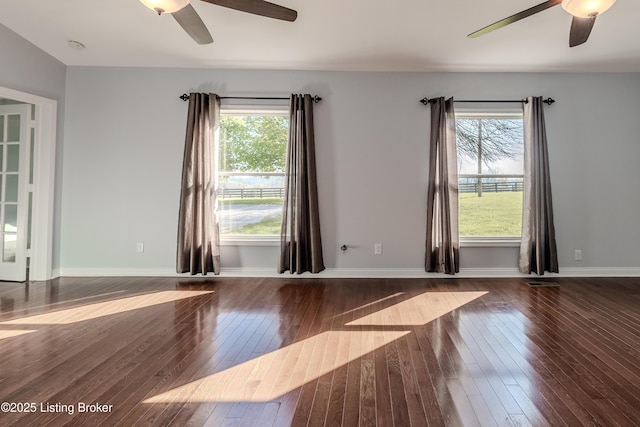 1110 Clark Station Rd, Fisherville, KY 40023 - spare room featuring a wealth of natural light, wood-type flooring, baseboards, and ceiling fan