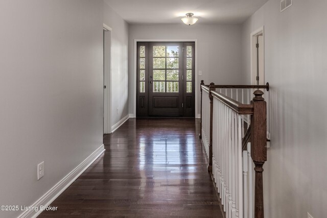 1110 Clark Station Rd, Fisherville, KY 40023 - doorway to outside with baseboards, dark wood-style floors, and visible vents