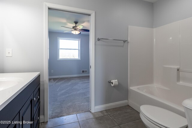 1110 Clark Station Rd, Fisherville, KY 40023 - full bathroom featuring vanity, tile patterned flooring, toilet, visible vents, and ceiling fan