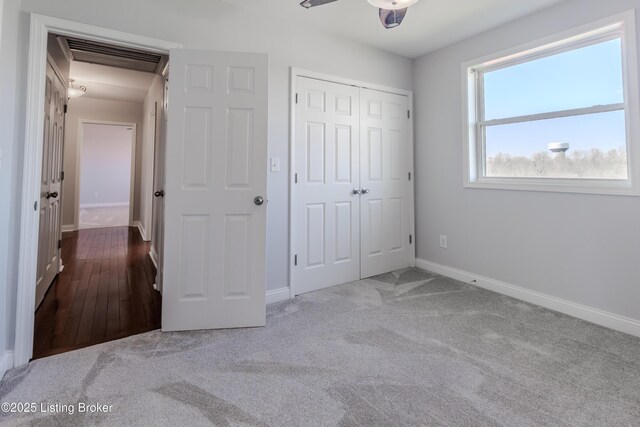 1110 Clark Station Rd, Fisherville, KY 40023 - unfurnished bedroom with a closet, carpet flooring, baseboards, and visible vents
