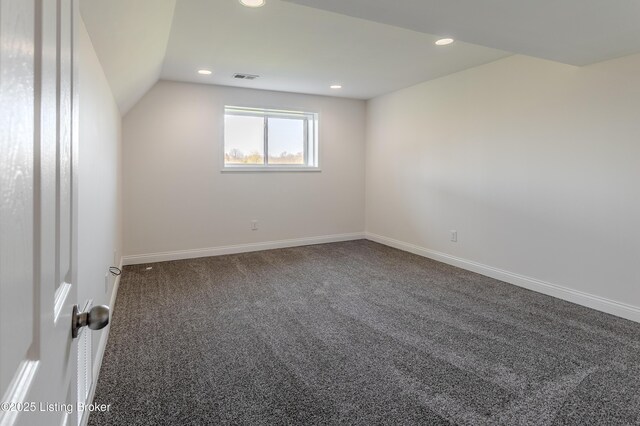 1110 Clark Station Rd, Fisherville, KY 40023 - carpeted empty room with recessed lighting, visible vents, baseboards, and vaulted ceiling