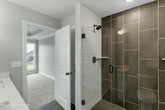 382 Williamsburg Dr, Mt Washington, KY 40047 - bathroom featuring vanity, a stall shower, and ornamental molding