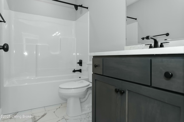 382 Williamsburg Dr, Mt Washington, KY 40047 - bathroom with shower / bathing tub combination, marble finish floor, vanity, and toilet