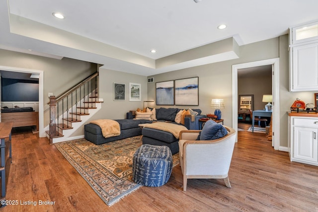 4232 Ashleywood Ct, Louisville, KY 40241 - living area featuring light wood-type flooring, stairs, and recessed lighting