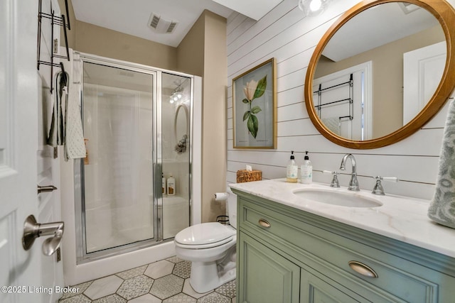 4232 Ashleywood Ct, Louisville, KY 40241 - full bath with wood walls, a shower stall, and toilet