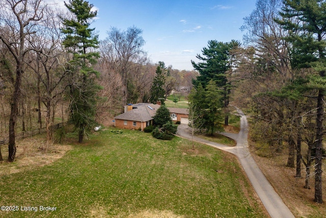 bird's eye view featuring a forest view