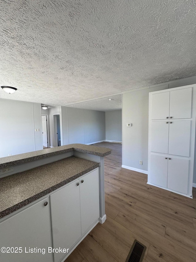 490 Blackjack Rd, Radcliff, KY 40160 - kitchen with a textured ceiling, dark wood-type flooring, white cabinets, dark countertops, and baseboards