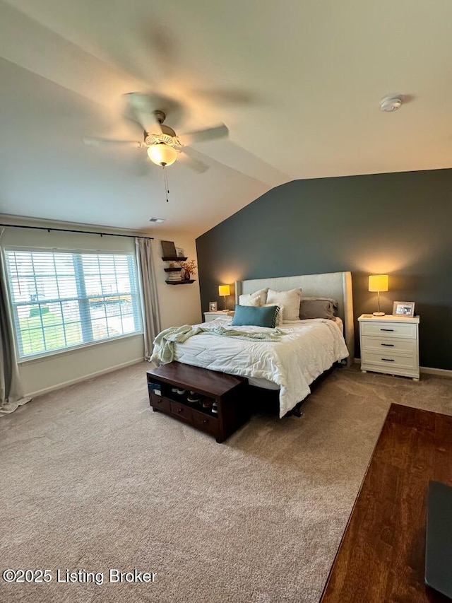 117 Richwood Cir, Georgetown, KY 40324 - bedroom featuring carpet flooring, vaulted ceiling, and ceiling fan