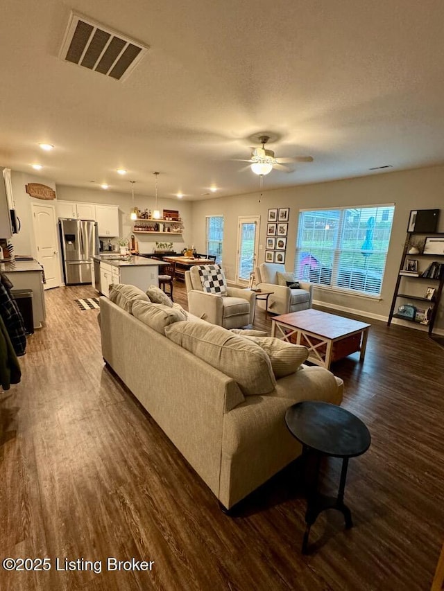 117 Richwood Cir, Georgetown, KY 40324 - living room with dark wood-style flooring, ceiling fan, recessed lighting, and baseboards
