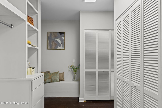 hallway featuring dark wood-type flooring