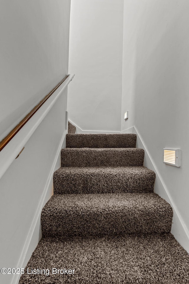 stairs featuring carpet floors
