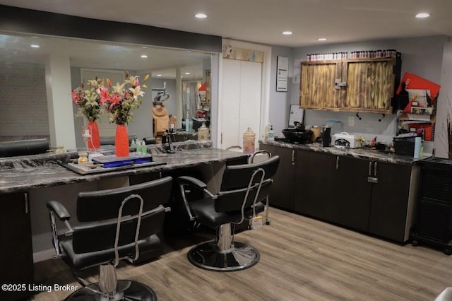 kitchen with recessed lighting and light wood-style floors