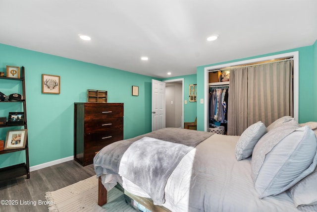 6201 Manse Dr, Louisville, KY 40258 - bedroom featuring a closet, baseboards, recessed lighting, and wood finished floors